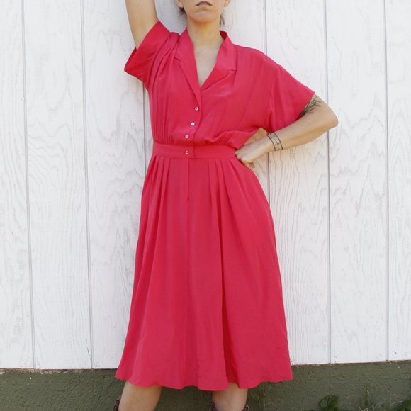 Vintage Raspberry Pink Silk Dress - Picture 10 of 15